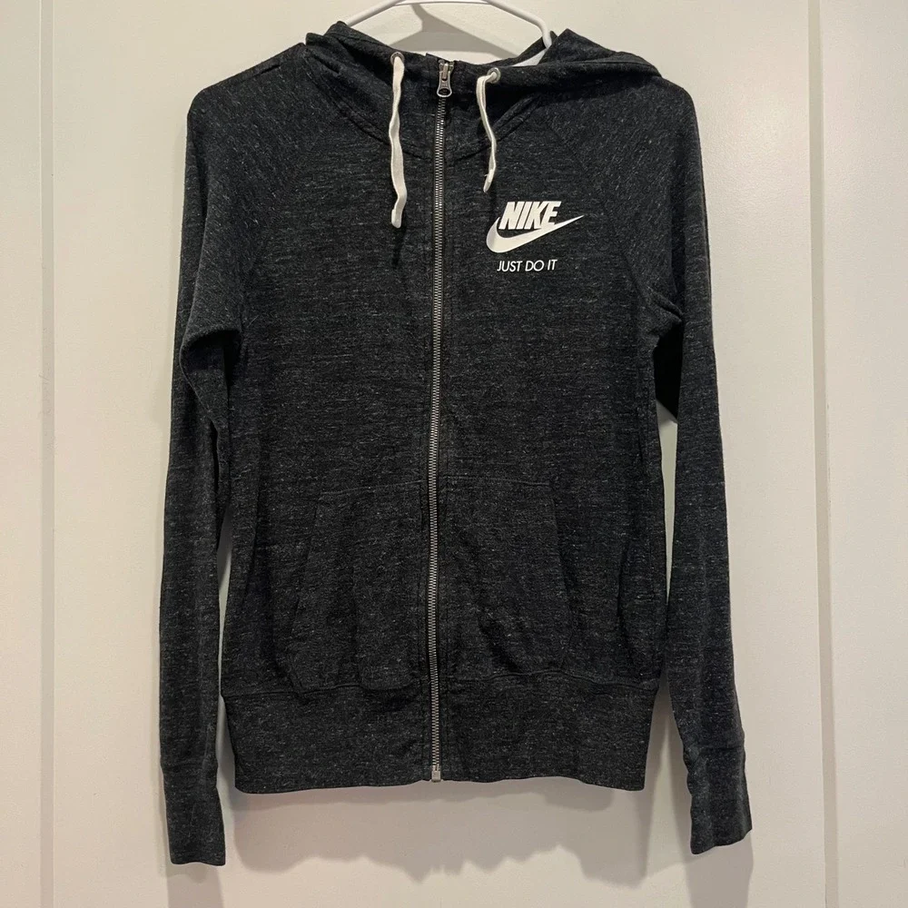 Nike Gym Vintage Full Zip Hoodie Charcoal Grey Heather XS Just Do It Sweatshirt